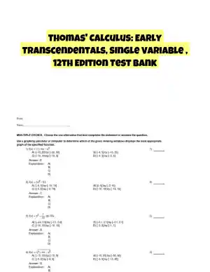 Thomas' Calculus: Early Transcendentals, Single Variable , 12th Edition Test Bank