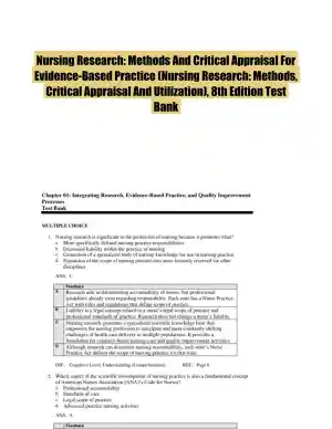 Nursing Research: Methods And Critical Appraisal For Evidence-Based Practice, 8th Edition Test Bank