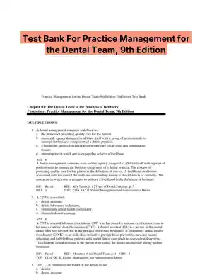 Test Bank For Practice Management for the Dental Team, 9th Edition