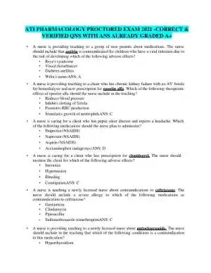 2021 ATI Pharmacology Proctored Exam with Answers (72 Solved Questions)