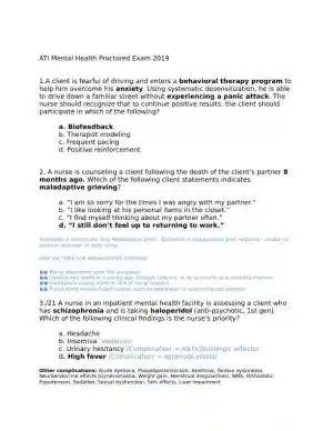 2019 ATI Mental Health Proctored Exam with Answers (71 Solved Questions)