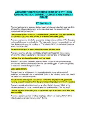 2019 ATI Nutrition Proctored Exam with Answers (119 Solved Questions)