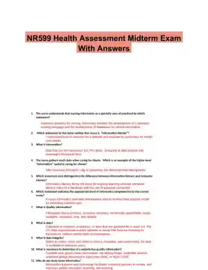NR599 Health Assessment Midterm Exam With Answers (85 Solved Questions)