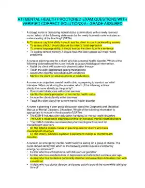 ATI Mental Health Proctored Exam with Answers (96 Solved Questions)