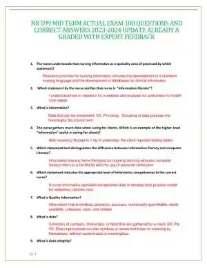 2023-2024 NR599 MIS Midterm Sample Exam With Answers (85 Solved Questions)