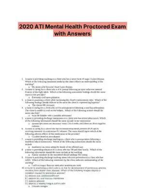 2020 ATI Mental Health Proctored Exam with Answers (13 Solved Questions)