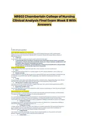 NR602 Chamberlain College of Nursing Clinical Analysis Final Exam Week 8 With Answers (115 Solved Questions)