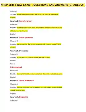 NRNP6635 Psychopathology Final Exam With Answers (231 Solved Questions)