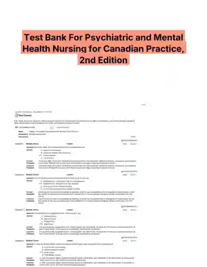 Test Bank For Psychiatric and Mental Health Nursing for Canadian Practice, 2nd Edition