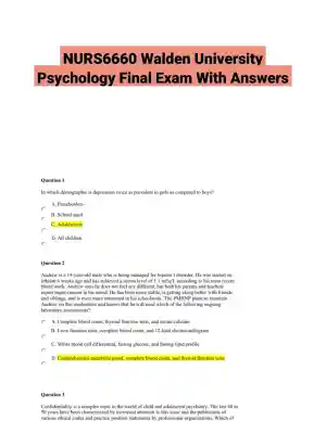NURS6660 Walden University Psychology Final Exam With Answers (75 Solved Questions)