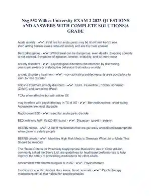2023 NSG552 Wilkes University Pharmacology Exam 2 With Answers (75 Solved Questions)