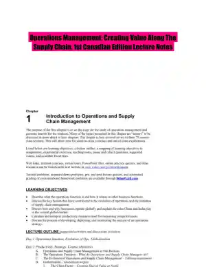 Operations Management: Creating Value Along The Supply Chain, 1st  Canadian Edition Lecture Notes