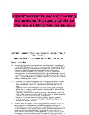 Operations Management: Creating Value Along The Supply Chain, 1st  Canadian Edition Solution Manual