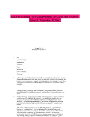 Solution Manual For Fundamentals Of Corporate Finance, Seventh Canadian Edition