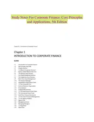 Study Notes For Corporate Finance: Core Principles and Applications, 5th Edition