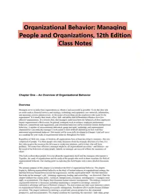 Organizational Behavior: Managing People and Organizations, 12th Edition Class Notes