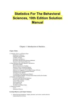 Statistics For The Behavioral Sciences, 10th Edition Solution Manual