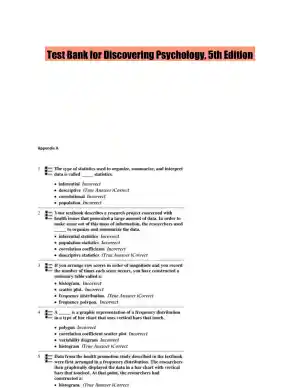 Test Bank for Discovering Psychology, 5th Edition