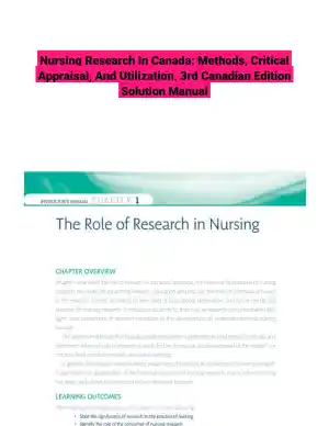 Nursing Research In Canada: Methods, Critical Appraisal, And Utilization, 3rd Canadian Edition Solution Manual