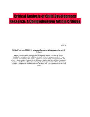 Critical Analysis of Child Development Research: A Comprehensive Article Critique