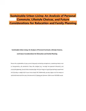 Sustainable Urban Living: An Analysis of Personal Commute, Lifestyle Choices, and Future Considerations