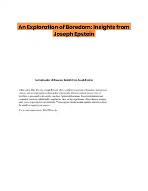 An Exploration of Boredom: Insights from Joseph Epstein