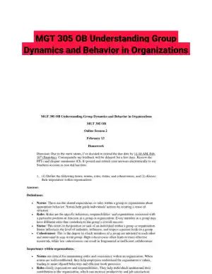 MGT 305 OB Understanding Group Dynamics and Behavior in Organizations