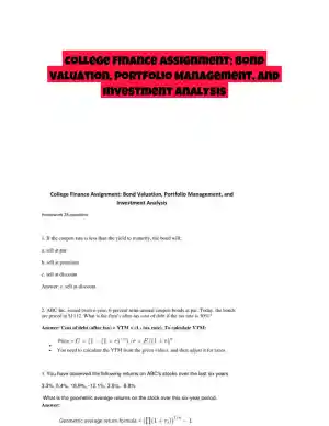 College Finance Assignment: Bond Valuation, Portfolio Management, and Investment Analysis