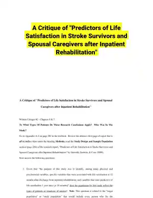 A Critique of "Predictors of Life Satisfaction in Stroke Survivors and Spousal Caregivers after Inpatient Rehabilitation"