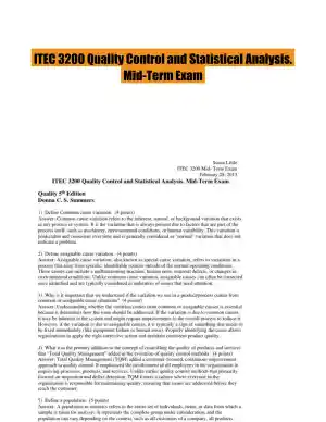 ITEC 3200 Quality Control and Statistical Analysis. Mid-Term Exam