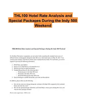 THL100 Hotel Rate Analysis and Special Packages During the Indy 500 Weekend