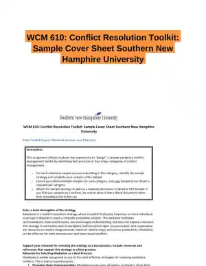 WCM 610: Conflict Resolution Toolkit: Sample Cover Sheet Southern New Hamphire University
