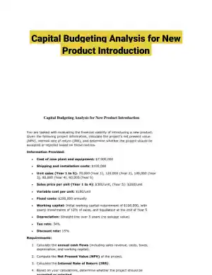 Capital Budgeting Analysis for New Product Introduction