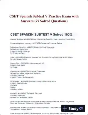 CSET Spanish Subtest V Practice Exam with Answers (79 Solved Questions)