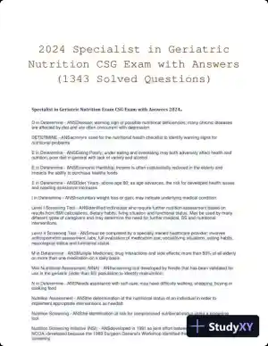 2024 Specialist in Geriatric Nutrition CSG Exam with Answers (1343 Solved Questions)