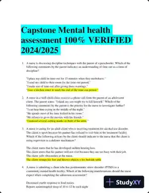 2024-2025 Capstone Mental Health Assessment with Answers (50 Solved Questions)