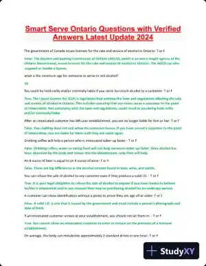2024 Smart Serve Ontario Practice Exam with Answers (53 Solved Questions)