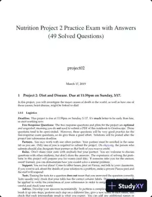 Nutrition Project 2 Practice Exam with Answers (49 Solved Questions)