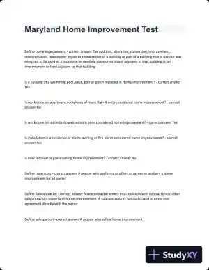 Maryland Home Improvement Practice Exam with Answers (194 Solved Questions)