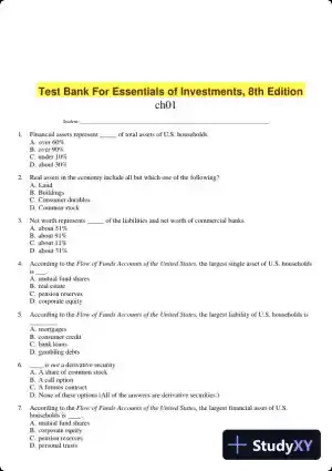 Test Bank For Essentials of Investments, 8th Edition