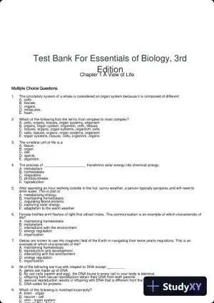 Test Bank For Essentials of Biology, 3rd Edition