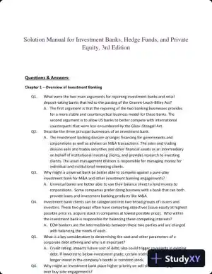 Solution Manual for Investment Banks, Hedge Funds, and Private Equity, 3rd Edition