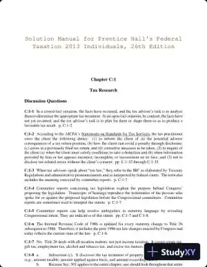 Solution Manual for Prentice Hall's Federal Taxation 2013 Individuals, 26th Edition