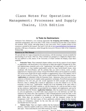 Class Notes For Operations Management: Processes and Supply Chains, 11th Edition