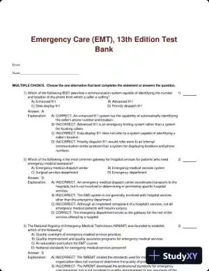 Emergency Care (EMT), 13th Edition Test Bank