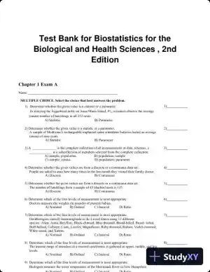 Test Bank for Biostatistics for the Biological and Health Sciences , 2nd Edition