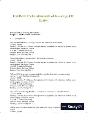 Test Bank For Fundamentals of Investing, 13th Edition