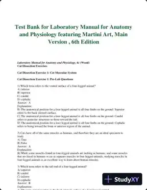 Test Bank for Laboratory Manual for Anatomy and Physiology featuring Martini Art, Main Version , 6th Edition