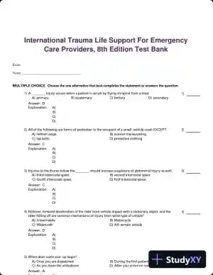 International Trauma Life Support For Emergency Care Providers, 8th Edition Test Bank