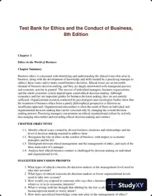 Test Bank for Ethics and the Conduct of Business, 8th Edition